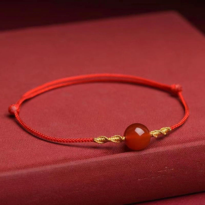 Buddha Stones Natural Red Agate Cat Eye Calm Braided String Bracelet Necklace Pendant