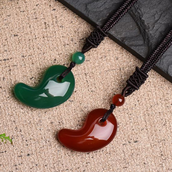 Red Agate Green Agate Moon Pattern Confidence Calm Necklace