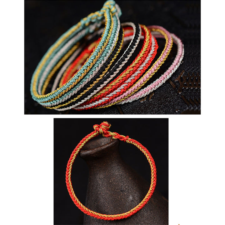 Buddha Stones Two-Color Rope Handcrafted Eight Thread Peace Knot Bracelet