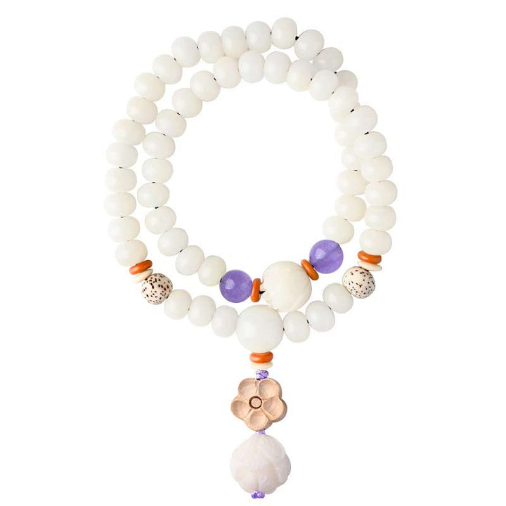 Buddha Stones Tibetan White Jade Bodhi Lotus Blessing Bracelet