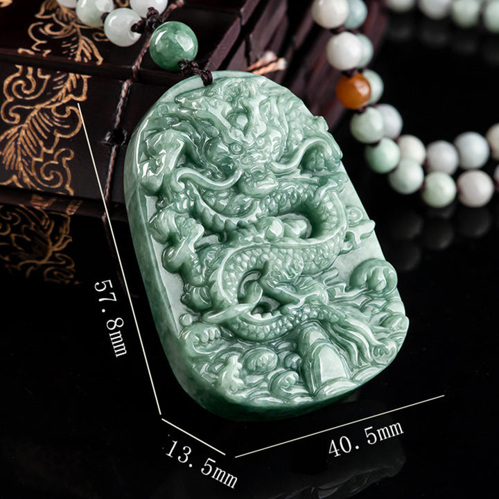 Buddha Stones Chinese Zodiac Dragon Jade Prosperity Necklace Bead String Pendant