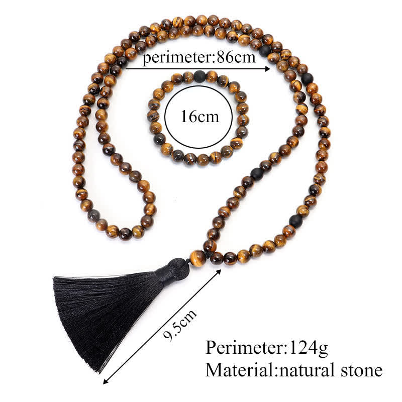 Buddha Stones 108 Beads Mala Tiger Eye Protection Tassel Bracelet