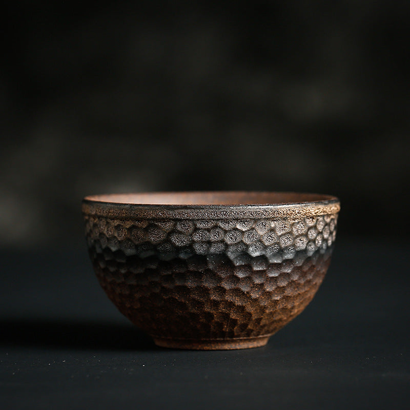 Buddha Stones Simple Brown Striped Texture Ceramic Teacup Kung Fu Tea Cup Bowl