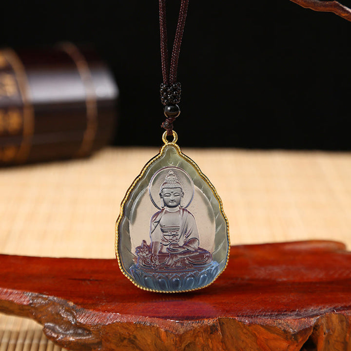 Tibetan Buddha Liuli Crystal Serenity Necklace Pendant