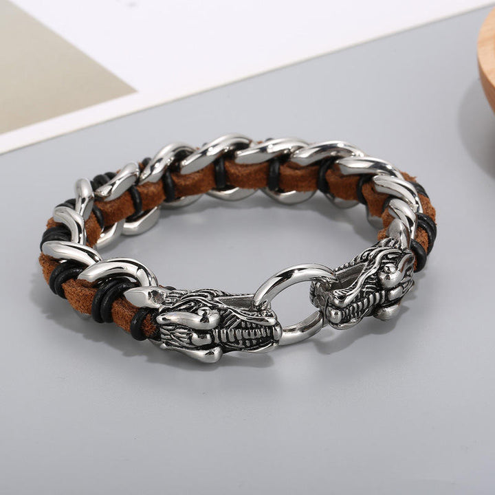 Dragon Leather Titanium Steel Protection Luck Braided Bracelet