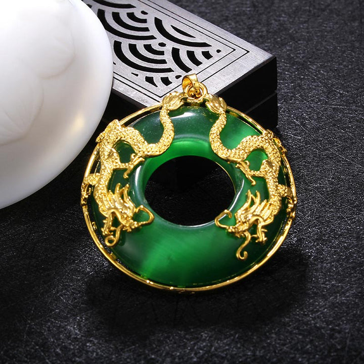 Buddha Stones Tibetan Jade Dragon Necklace Pendant