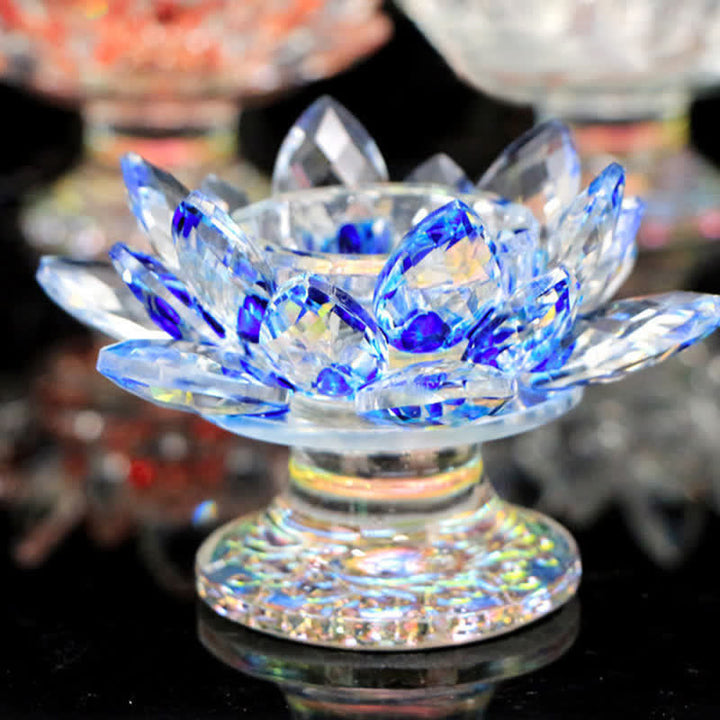 Lotus Flower Crystal Candle Holder Home Office Offering Decoration