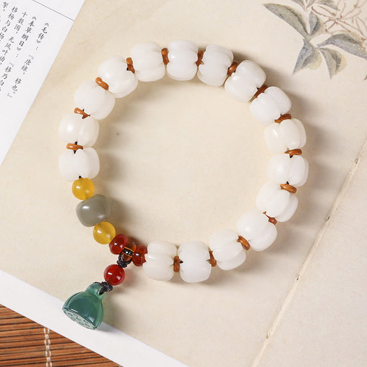 Natural Bodhi Seed Red Agate Bodhi Calm Harmony Engraved Pumpkin Bead Lotus Bracelet