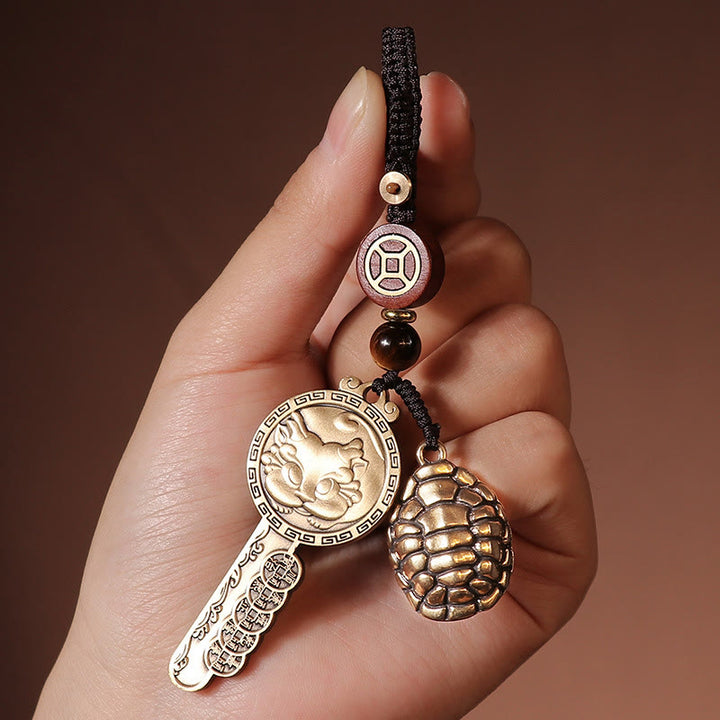 Buddha Stones PiXiu Wealth Copper Coin Yin Yang Bagua Handmade Key Chain