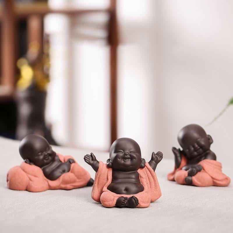 Buddha Stones Always Smiling Laughing Buddha Wealth Luck Purple Clay Maitreya Statue Decoration