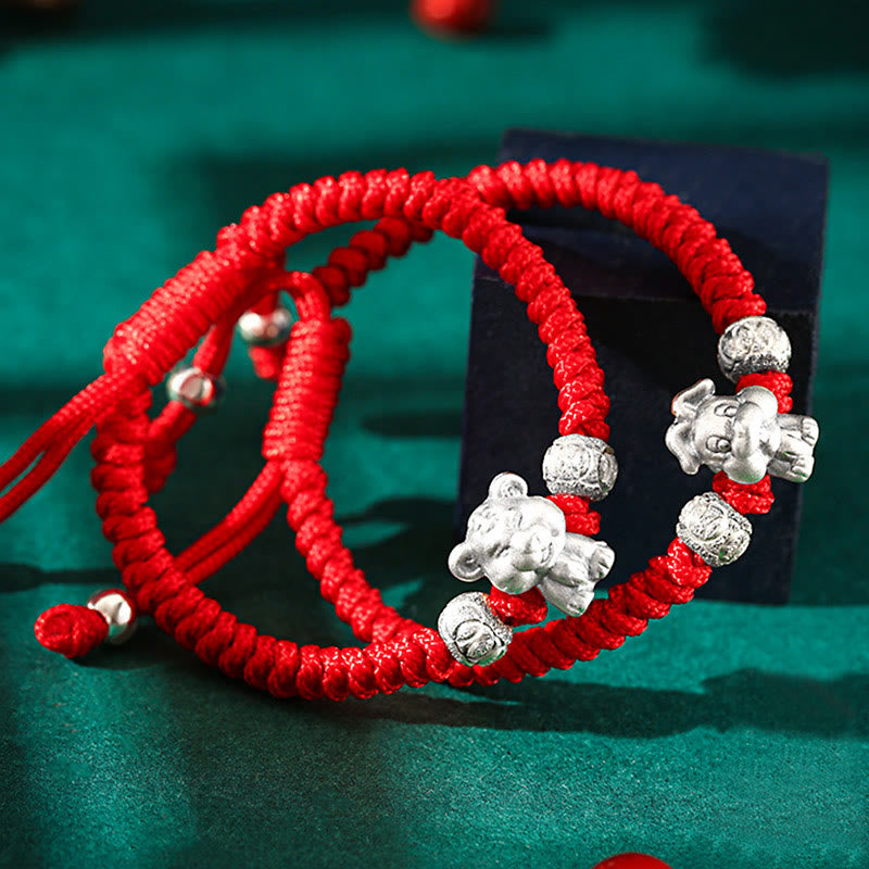 Buddha Stones 999 Sterling Silver Chinese Zodiac Red Rope Luck Handcrafted Kids Bracelet