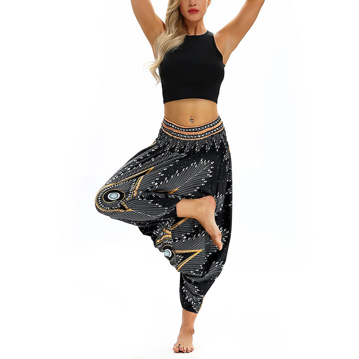 Buddha Stones Boho Feather Yoga Pants Hippie Harem Trousers Sports Fitness Dance Women's Pants