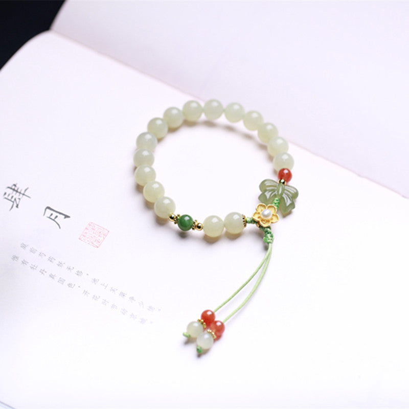 Buddha Stones 925 Sterling Silver Jade Luck Flower Butterfly Bracelet