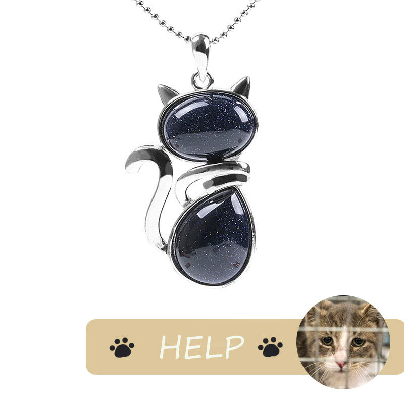 "Save A Cat" Cute Cat Pattern Natural Crystal Protection Cat-Loving Pendant Necklace