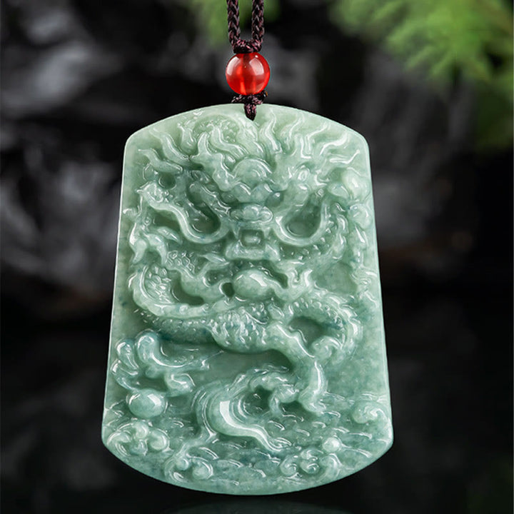 Buddha Stones Natural Jade Chinese Zodiac Dragon Sea Luck String Necklace Pendant