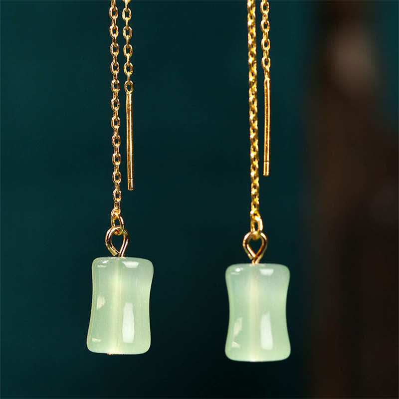 Buddha Stones Jade Bamboo Pattern Luck Drop Earrings