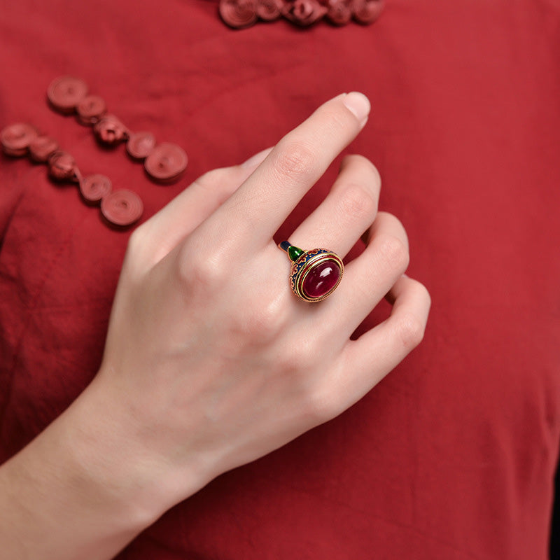 Buddha Stones 925 Sterling Silver Red Corundum Courage Ring