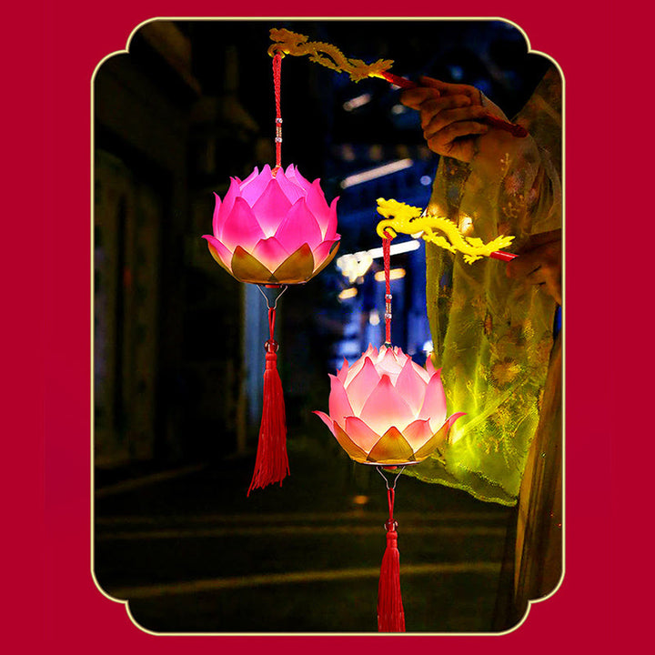 Buddha Stones DIY Lotus Flower Dragon Lantern Tassel Lamp Decoration