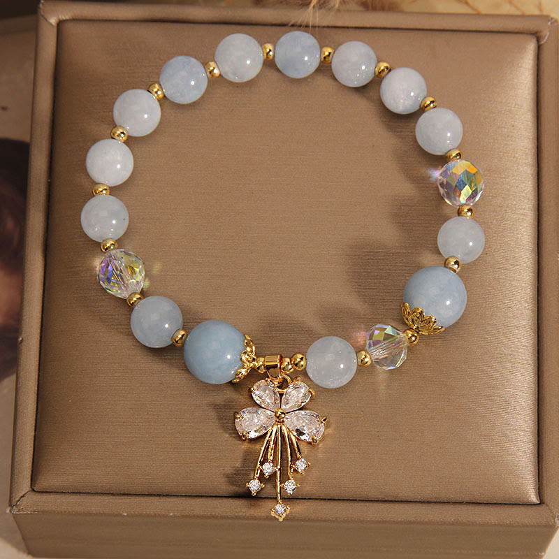 Buddha Stones Aquamarine Pink Crystal Healing Zircon Butterfly Charm Bracelet