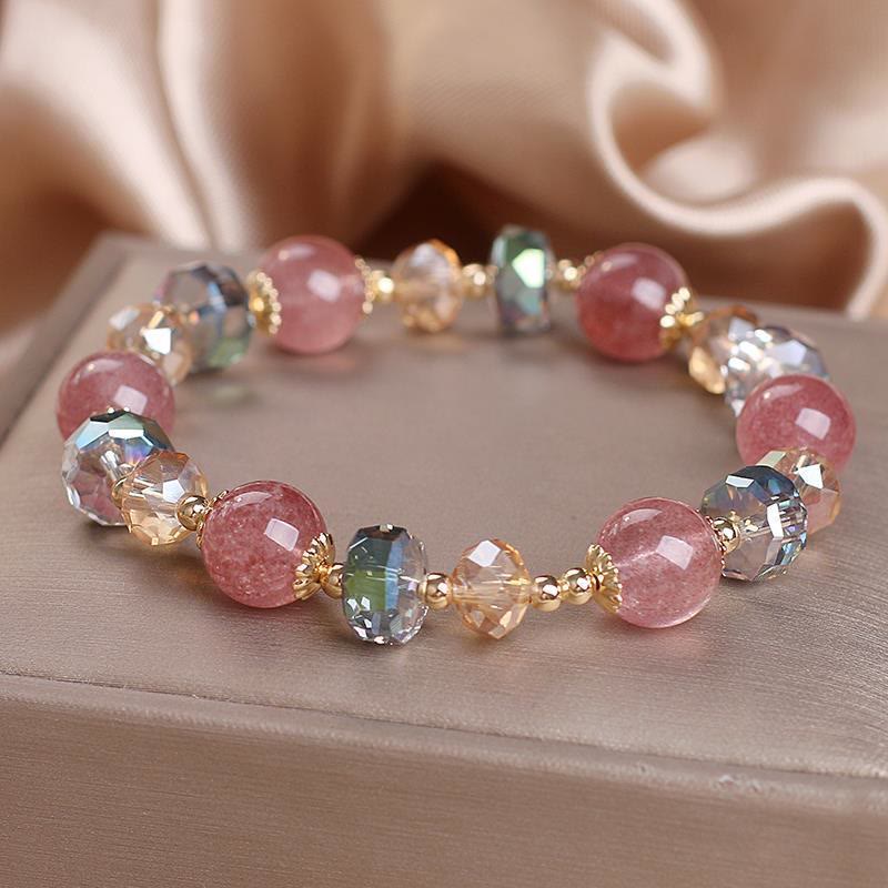 Buddha Stones Natural Strawberry Quartz Colorful Crystal Positive Bracelet