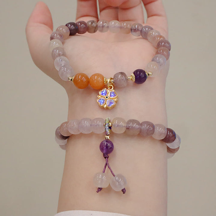 Buddha Stones Natural Purple Golden Silk Jade Violet Flower Bead Charm Wealth Bracelet