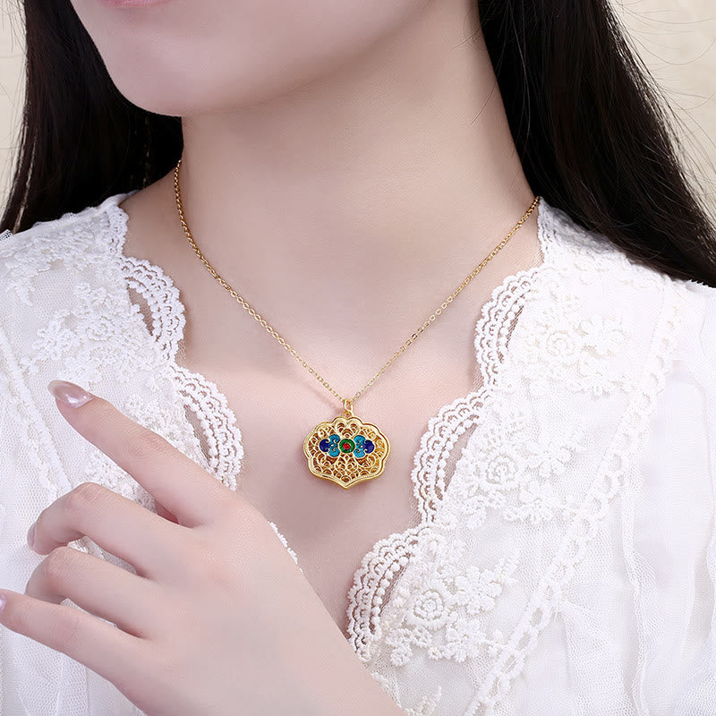 Buddha Stones Tibet Auspicious Clouds Copper Luck Necklace Pendant