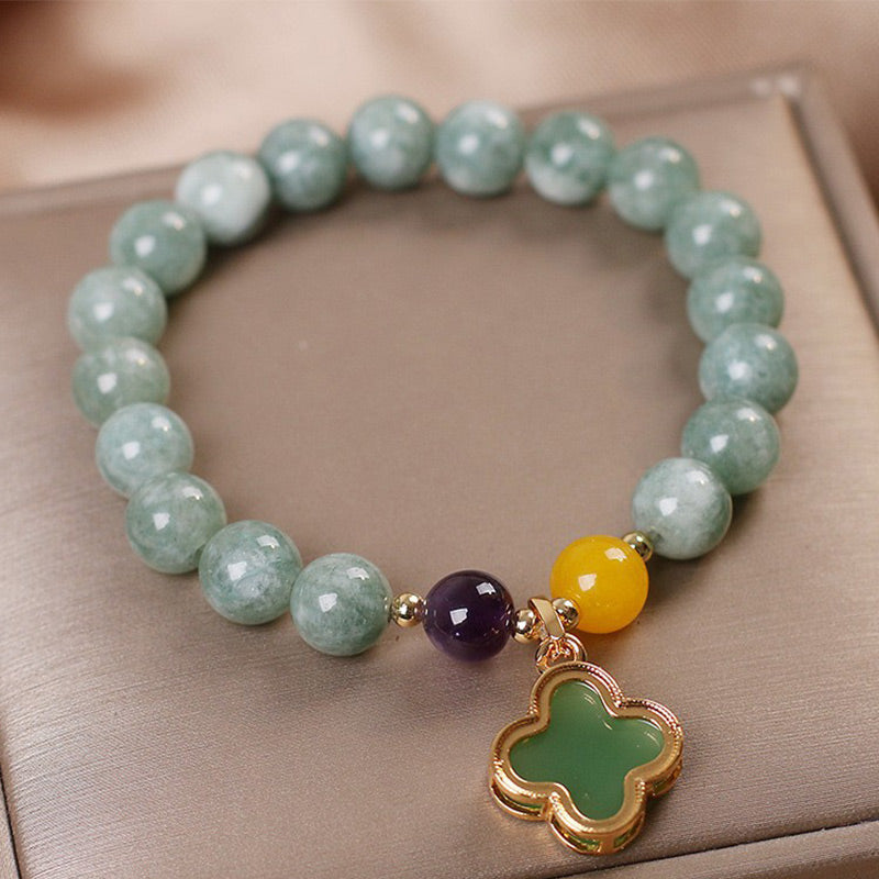 Buddha Stones Jade Four Leaf Clover Luck Bracelet