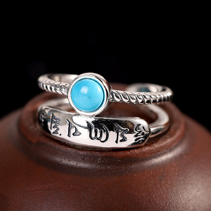 925 Sterling Silver Turquoise Six True Words Blessing Ring