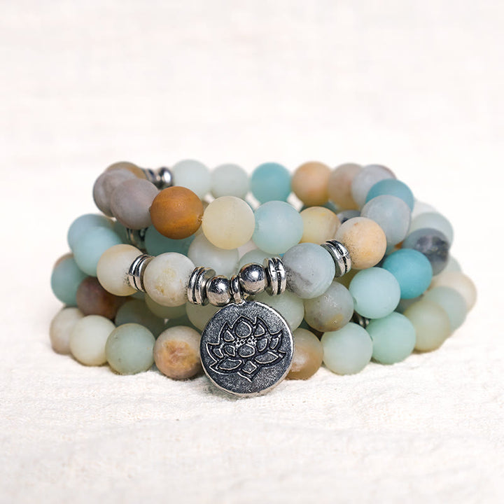 Buddha Stones Tibetan Amazonite Stone Blessing Lotus Mala