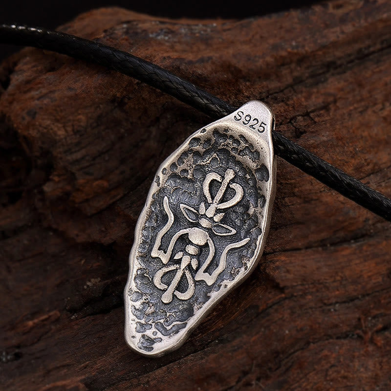 Buddha Stones Tibetan 925 Sterling Silver Om Mani Padme Hum Dorje Vajra Engraved Strength Necklace Pendant