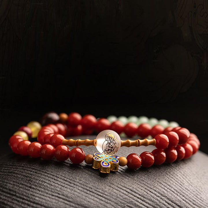 Buddha Stones Chinese Zodiac Natal Buddha Red Agate Small Leaf Red Sandalwood Cinnabar Amulet Blessing Double Wrap Bracelet