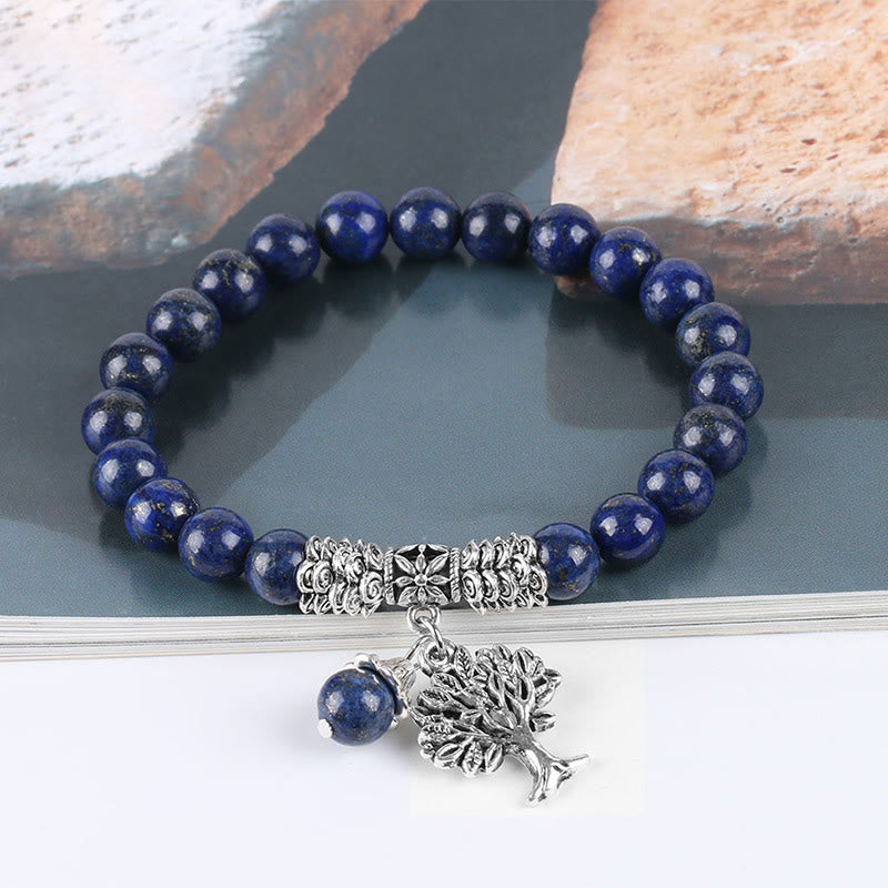 Buddha Stones Natural Gemstone Tree of Life Lucky Charm Stretch Bracelet