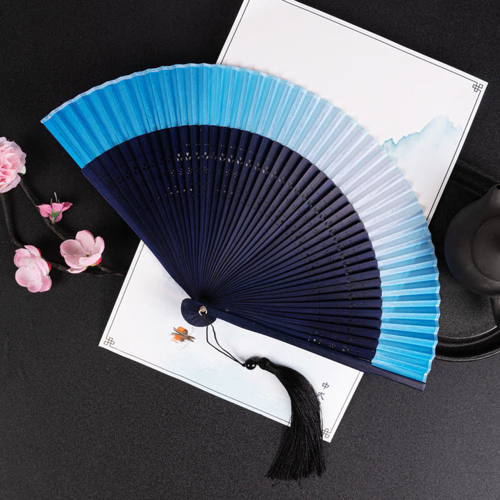 Buddha Stones Gradient Handheld Bamboo Folding Fan