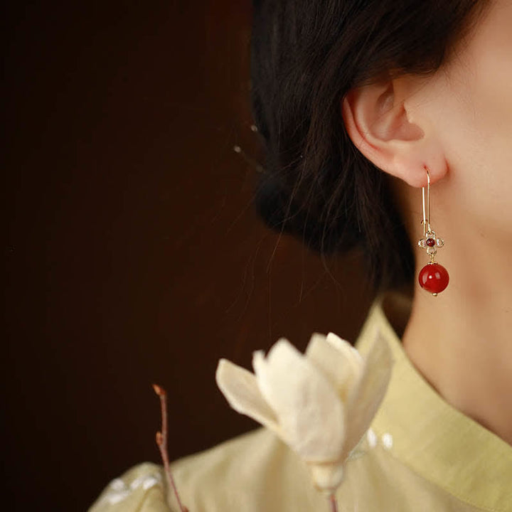 Buddha Stones 925 Sterling Silver Red Agate Flower Beaded Confidence Earrings