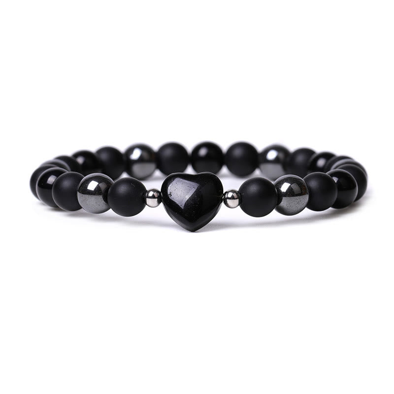 Buddha Stones Black Onyx Tiger Eye Stone Crystal Love Heart Protection Bracelet