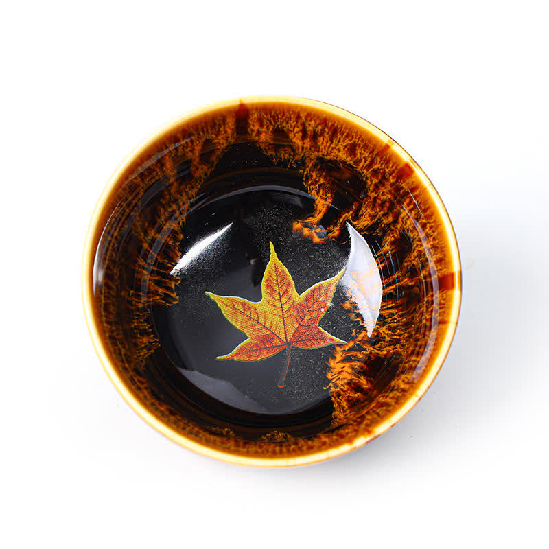 Buddha Stones Maple Leaf Colorful Ceramic Teacup Home Tea Cups