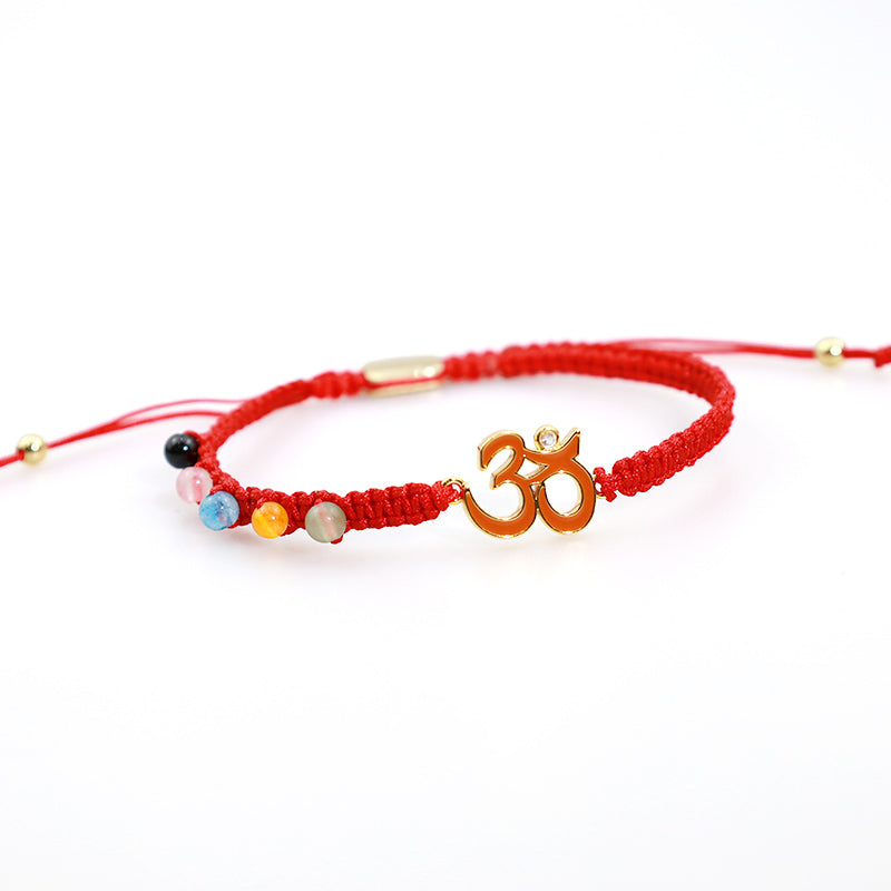 Buddha Stones Tibetan Handmade OM Mindfulness Red String Bracelet