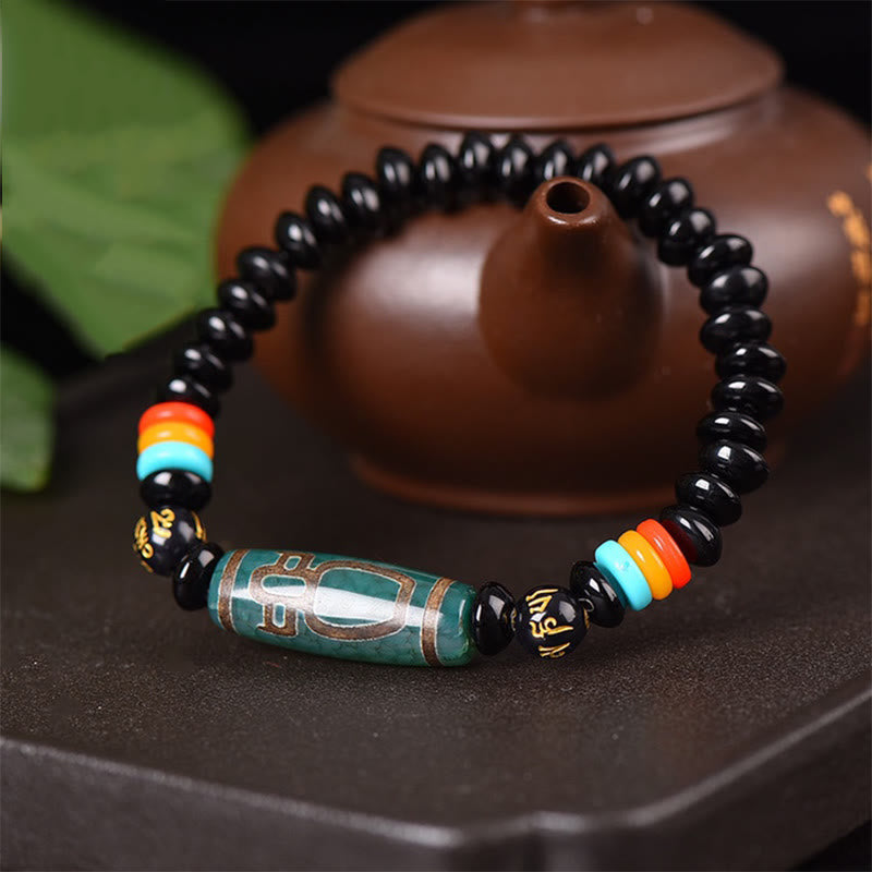 Buddha Stones Tibetan Nine-Eye Dzi Bead Om Mani Padme Hum Power Bracelet