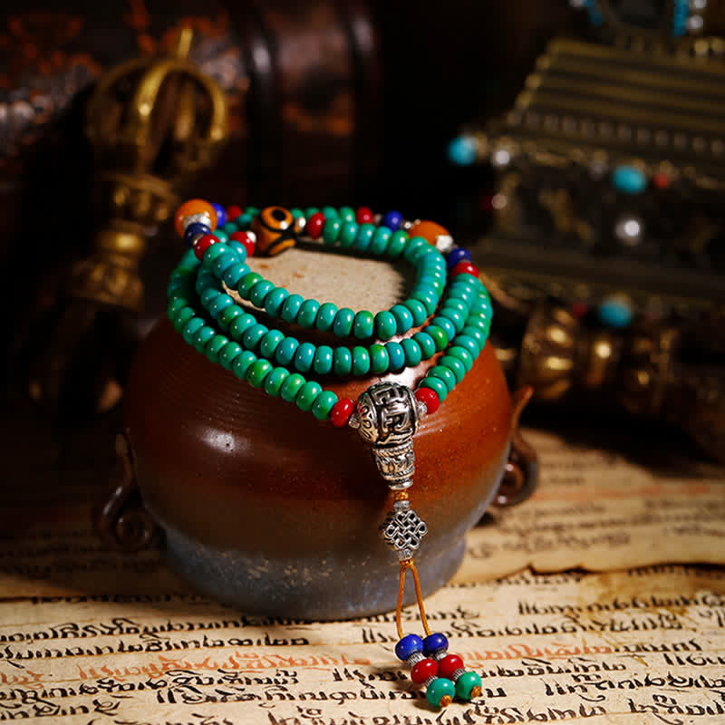 108 Mala Beads Tibetan Turquoise Dzi Bead Protection Bracelet