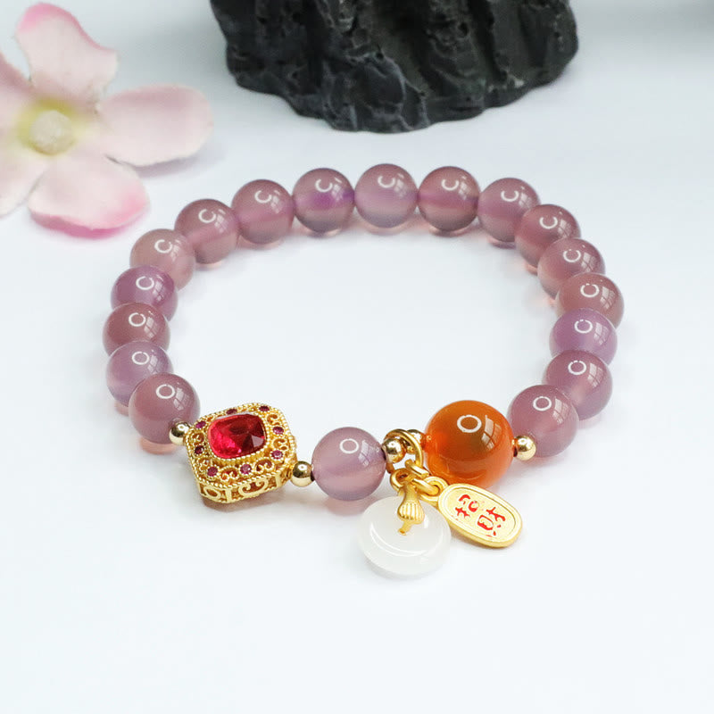 Buddha Stones Natural Purple Chalcedony Candy Agate Peace Buckle Harmony Lucky Fortune Charm Bracelet