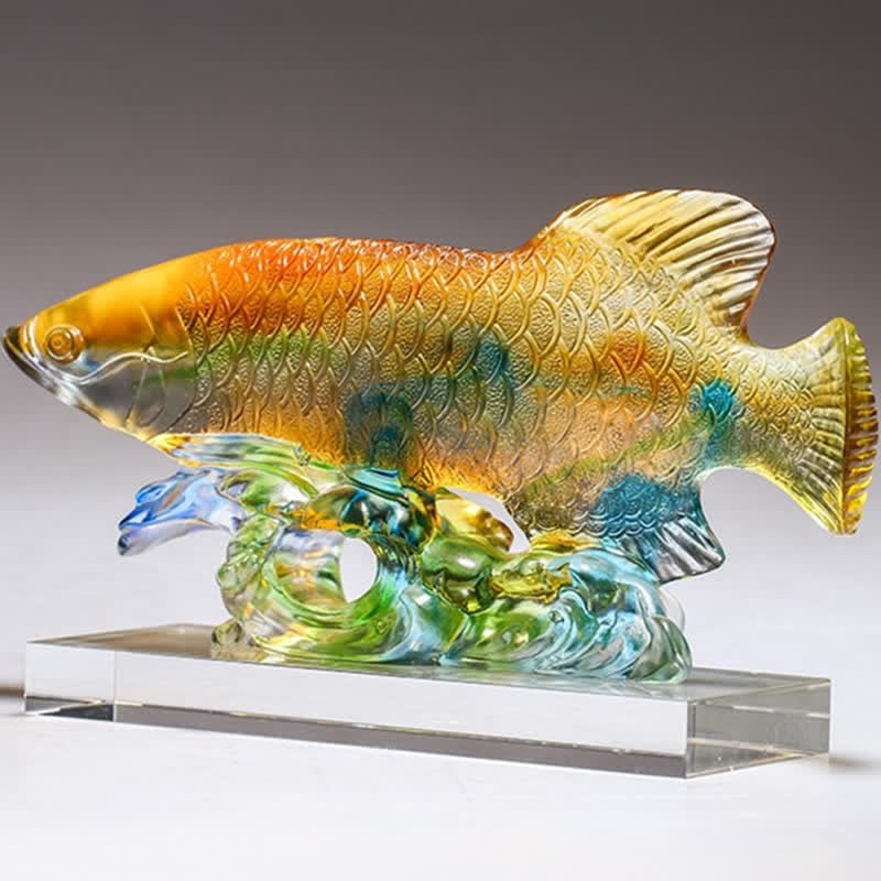 Handmade Liuli Crystal Koi Fish Art Piece Luck Home Office Decoration