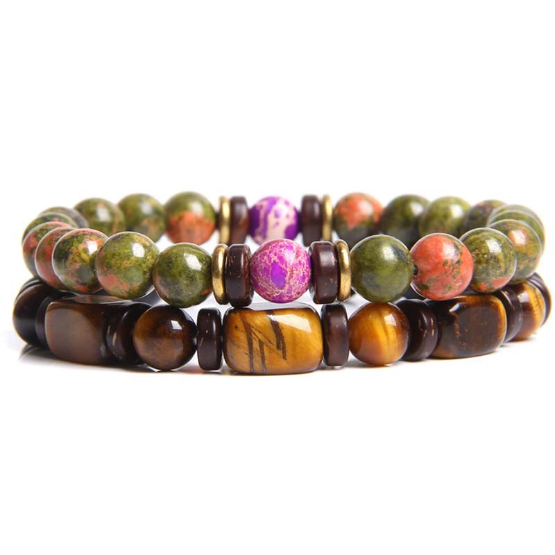 Buddha Stones 2PCS Healing Crystal Emperor Stone Tiger Eye Bead Bracelet