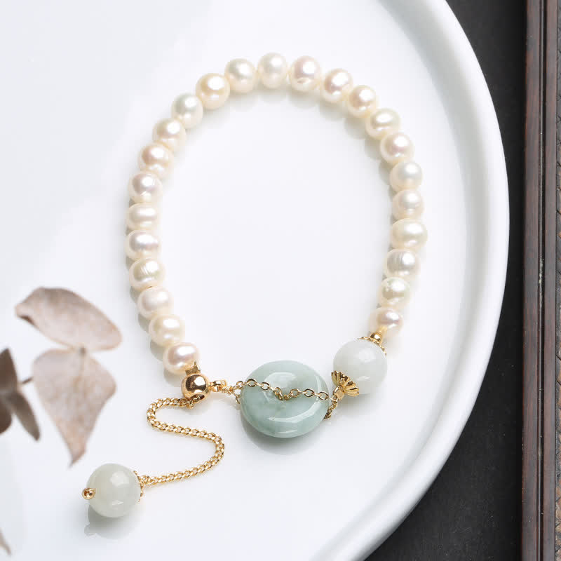 Natural Jade Pearl Peace Buckle Prosperity Luck Bracelet