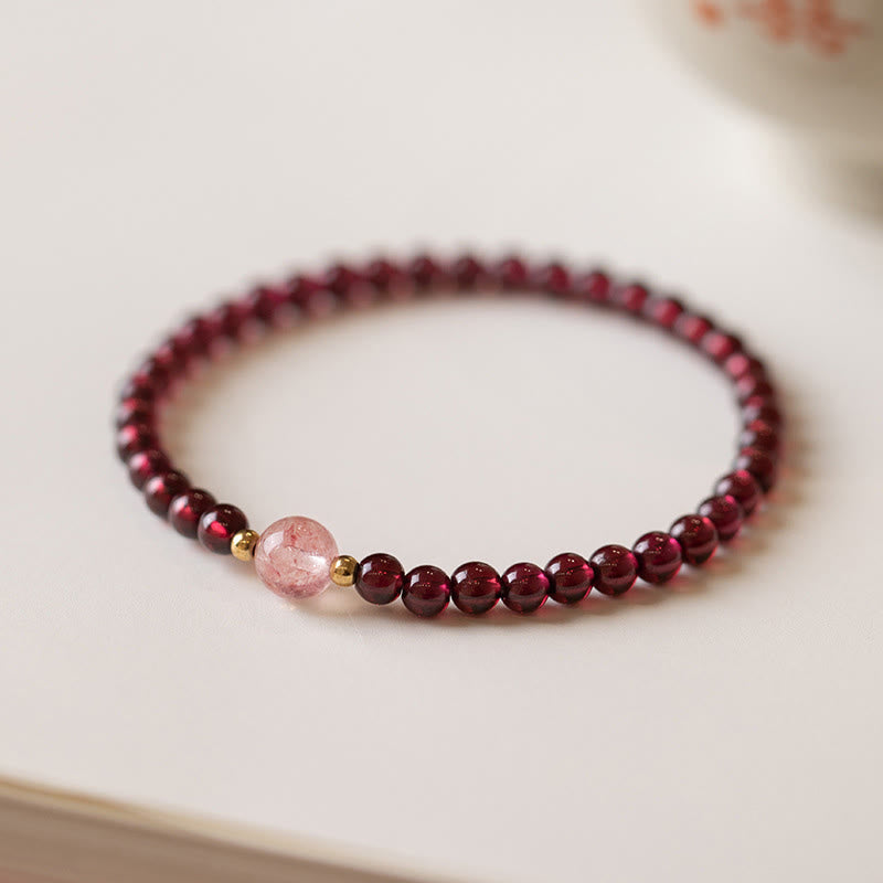 Buddha Stones Natural Garnet Strawberry Quartz Calm Bracelet