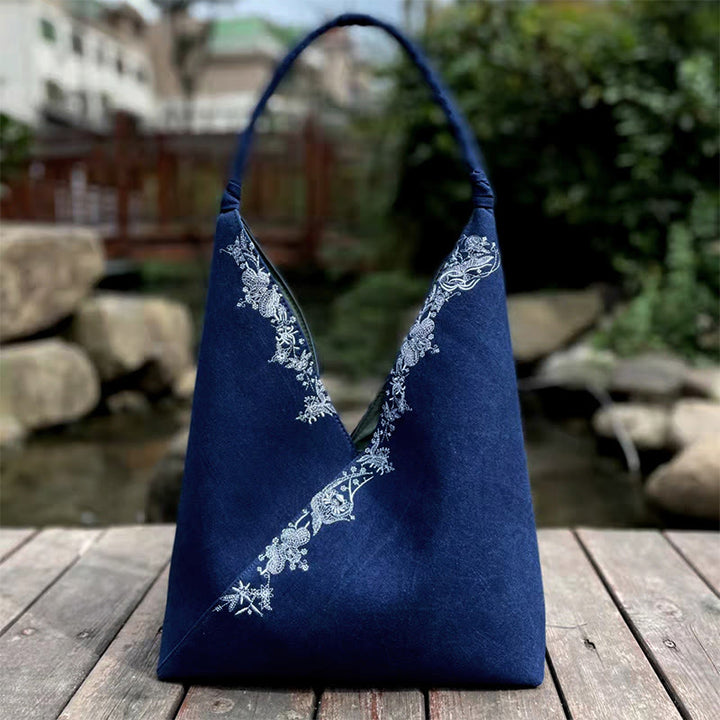 Handmade Embroidery Pattern Canvas Shoulder Bag Tote Bag Set