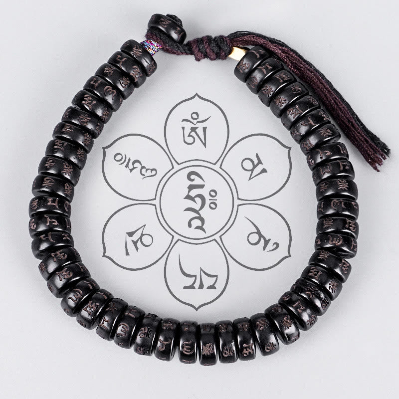 Buddha Stones Tibetan Coconut Shell Beads Engraved Om Mani Padme Hum Mantra Positive String Bracelet