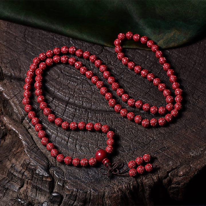 Buddha Stones 108 Mala Beads Cinnabar Om Mani Padme Hum Pattern Engraved Blessing Bracelet