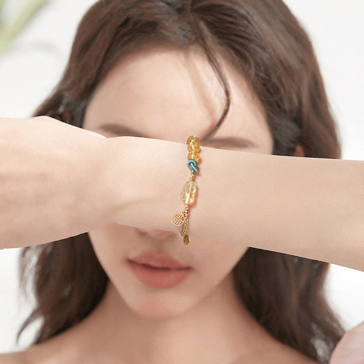 Buddha Stones Citrine PiXiu Fu Character Prosperity String Braided Bracelet