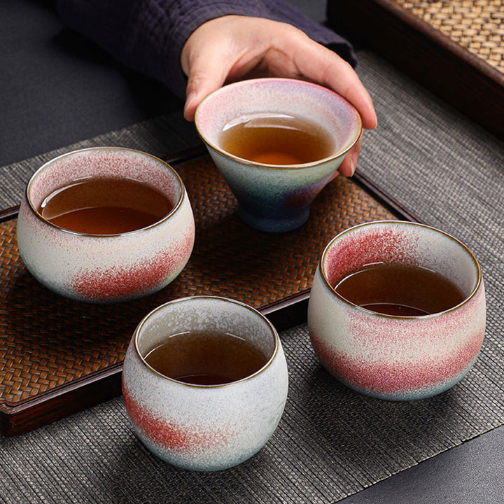 Buddha Stones Retro Red Gradient Kiln Change Ceramic Teacup Kung Fu Tea Cup