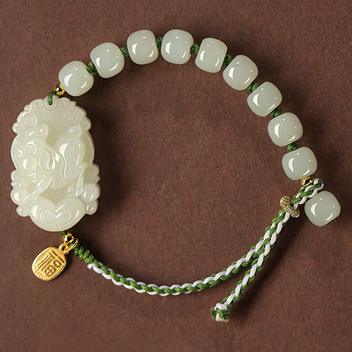 925 Sterling Silver Chinese Zodiac Hetian Jade Happiness Luck String Bracelet